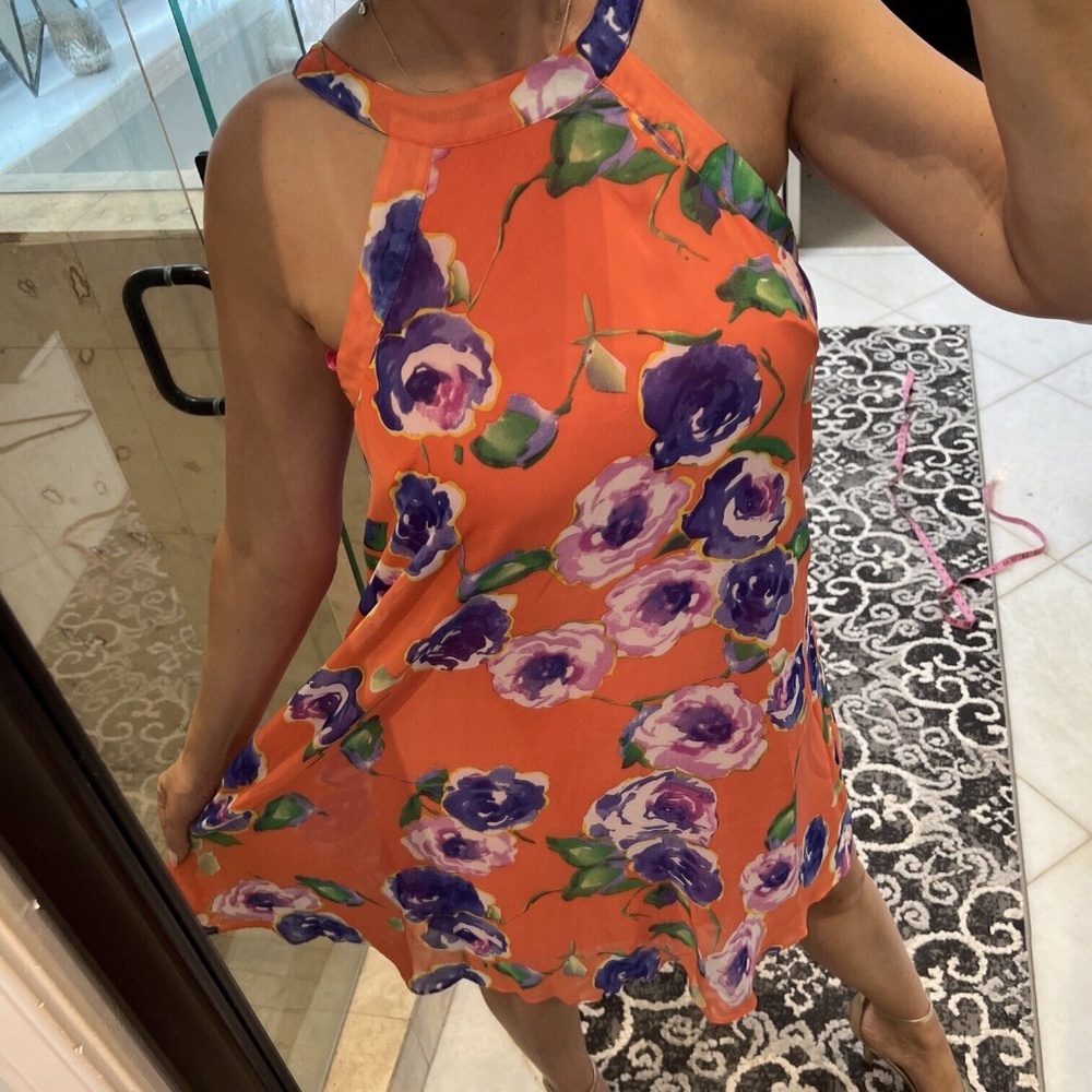 Betsey Johnson Floral Chiffon Swing Dress Sleevel… - image 1